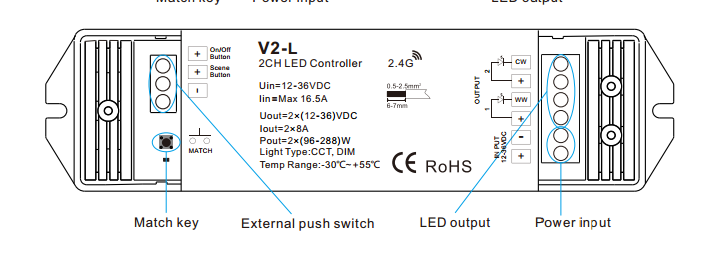 2ch 8a Constant Voltage Rf 2 4g Receiver V2 L Rf Cct Control System